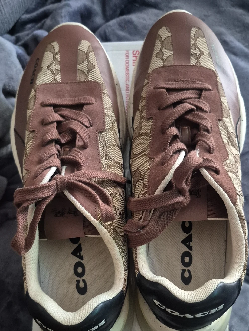 Coach Signature Runner Sneakers Men’s Size 13 Brown Leather And Tan Fabric - Picture 5 of 6